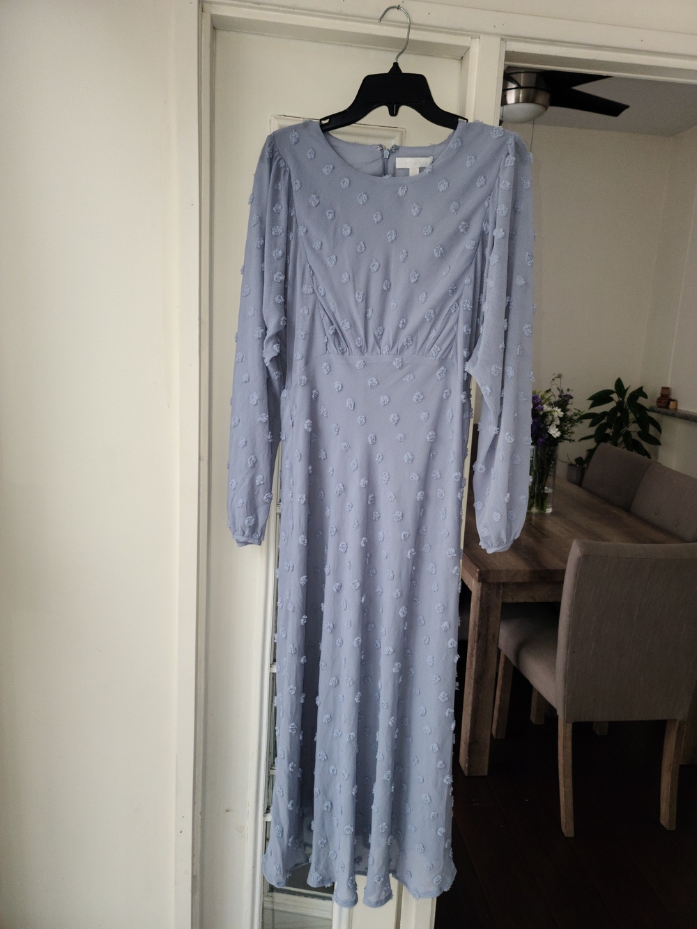 Light Blue Textured Maxi Dress with Long Sleeves